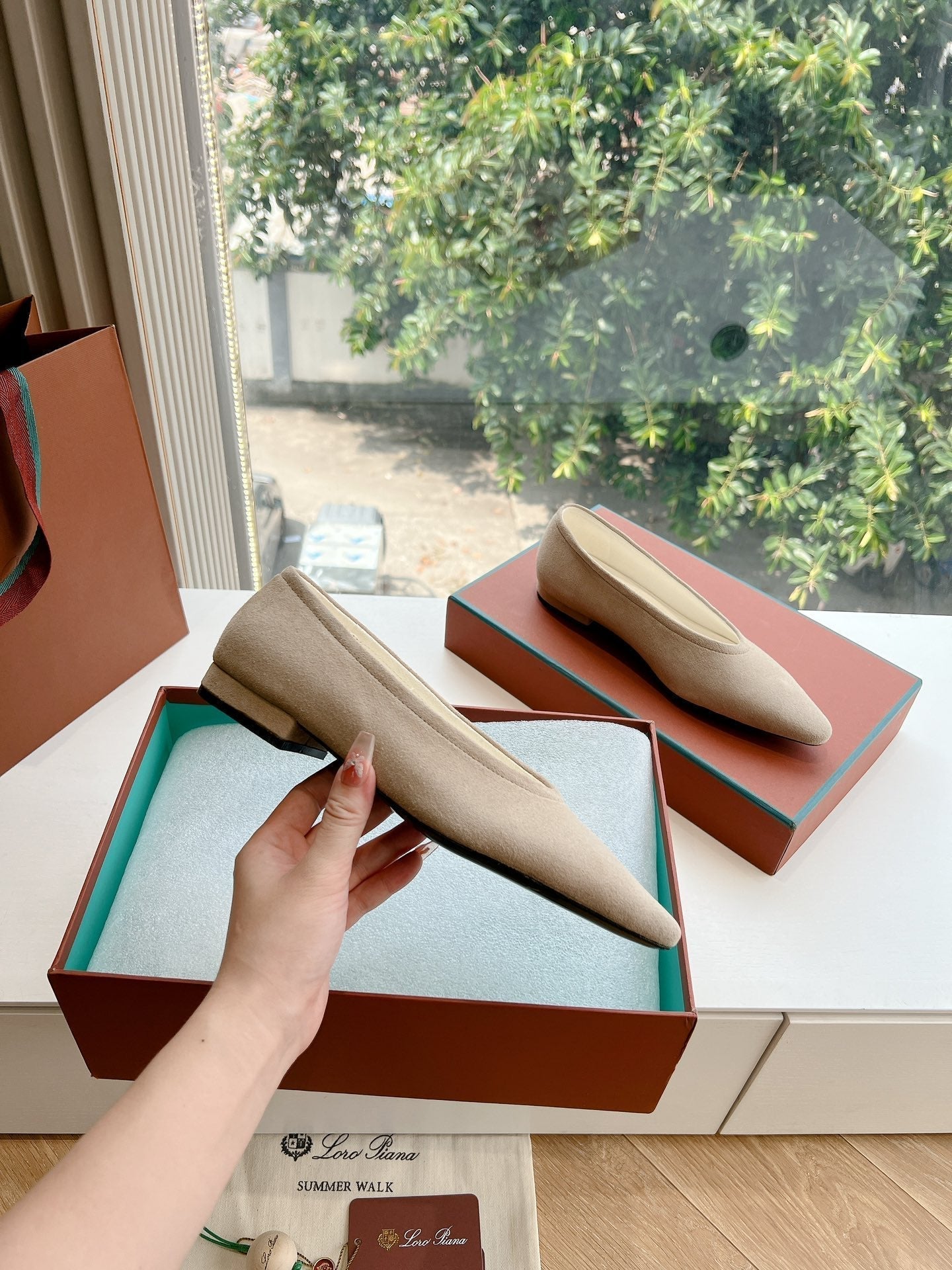 rebecca ballerina flat cream suede