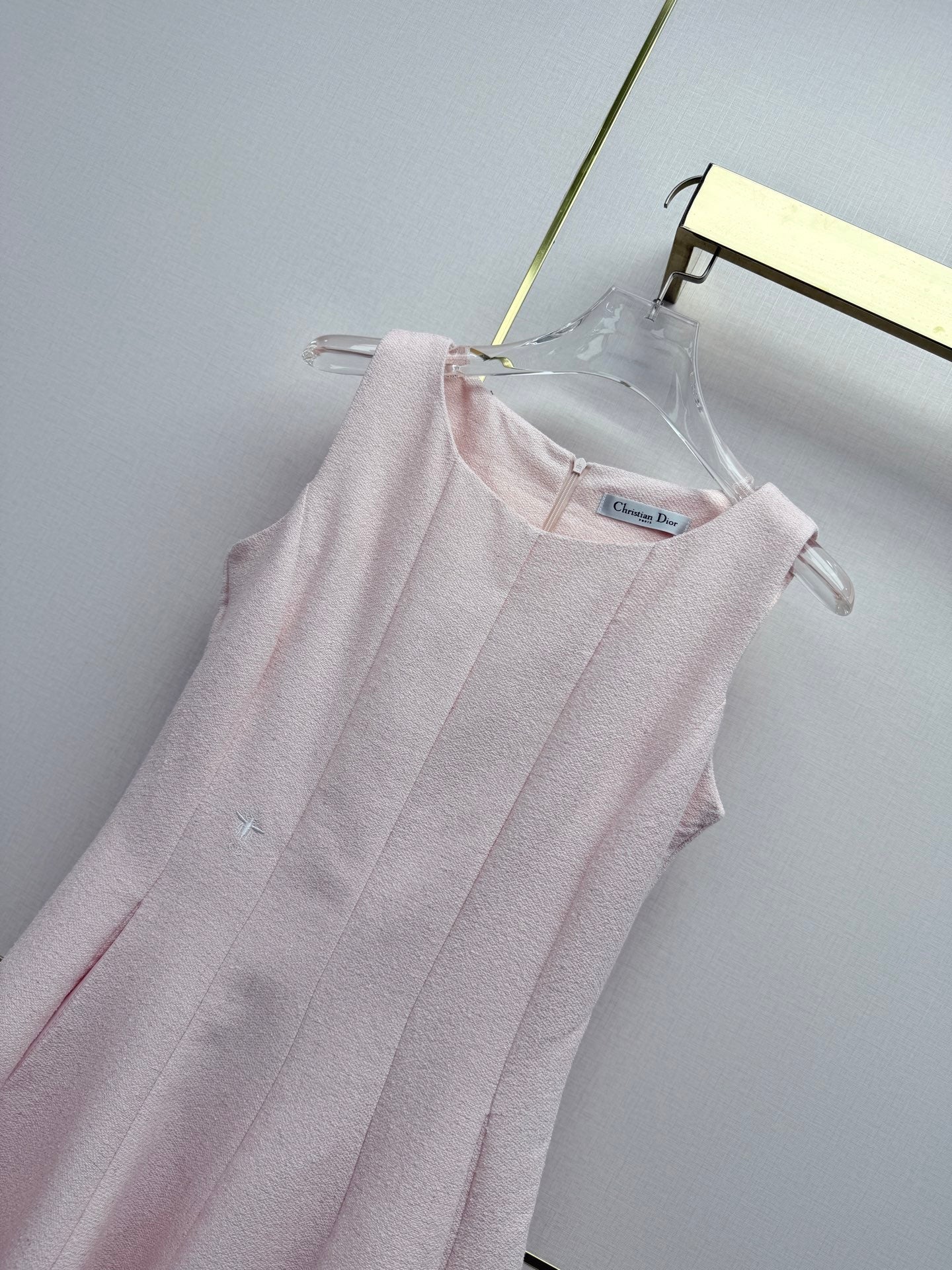 Dior 2026 Round Neck Sleeveless Dress Pink Polyester 380317