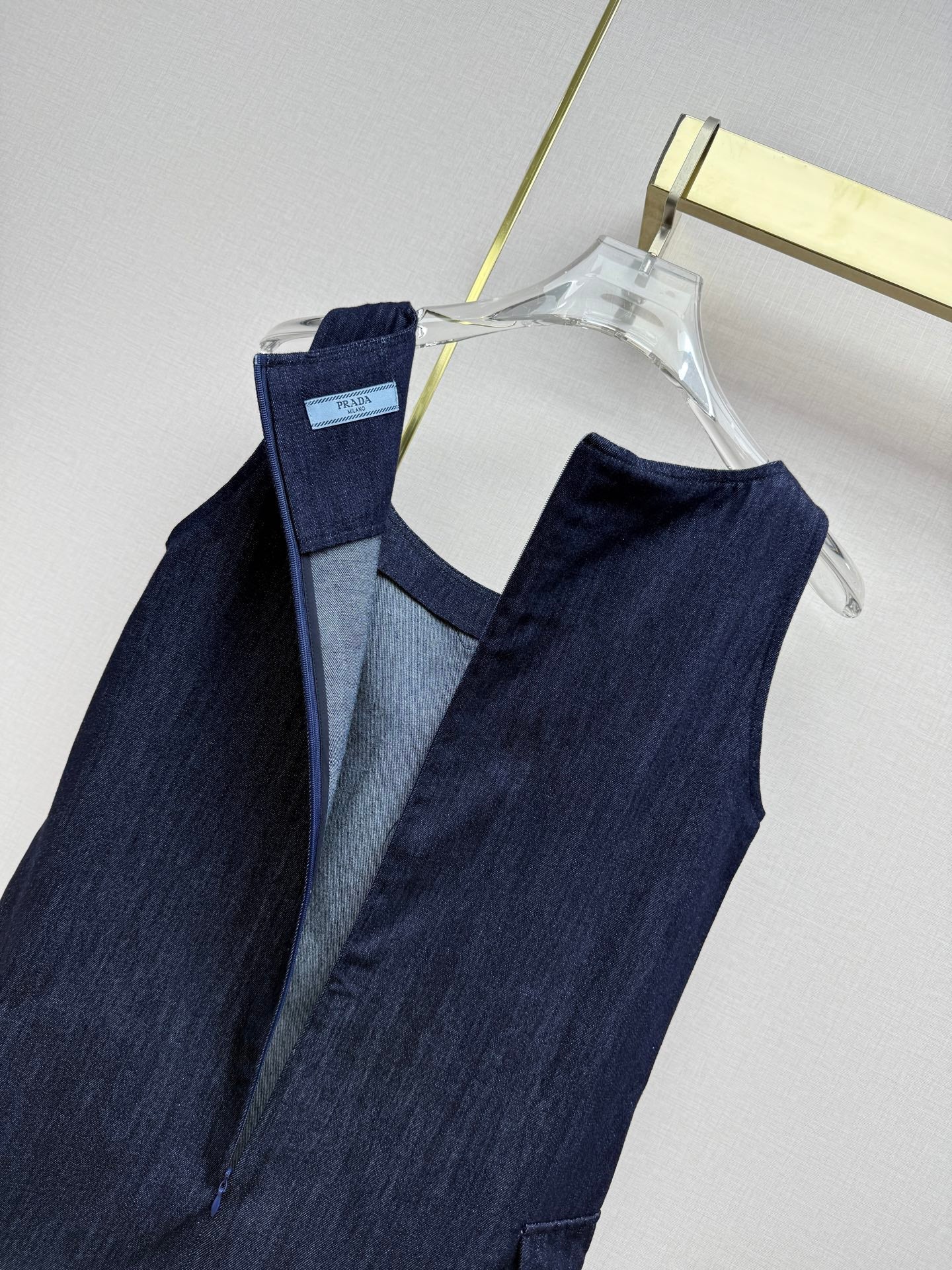 Prada 2026 Denim Sleeveless Dress Navy Blue Cotton 393521