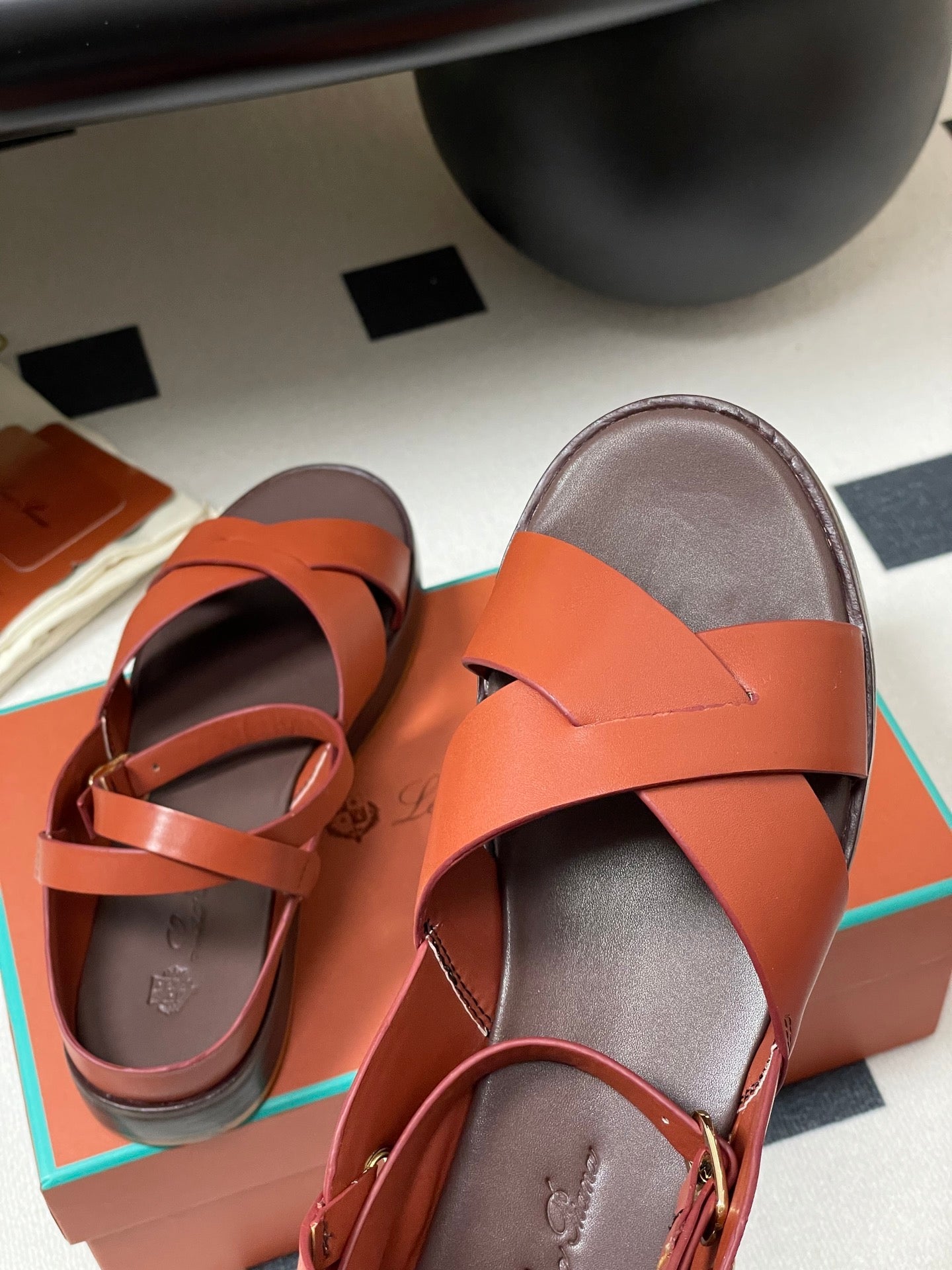 LP  Sandal Orange Brown Cowhide 312169