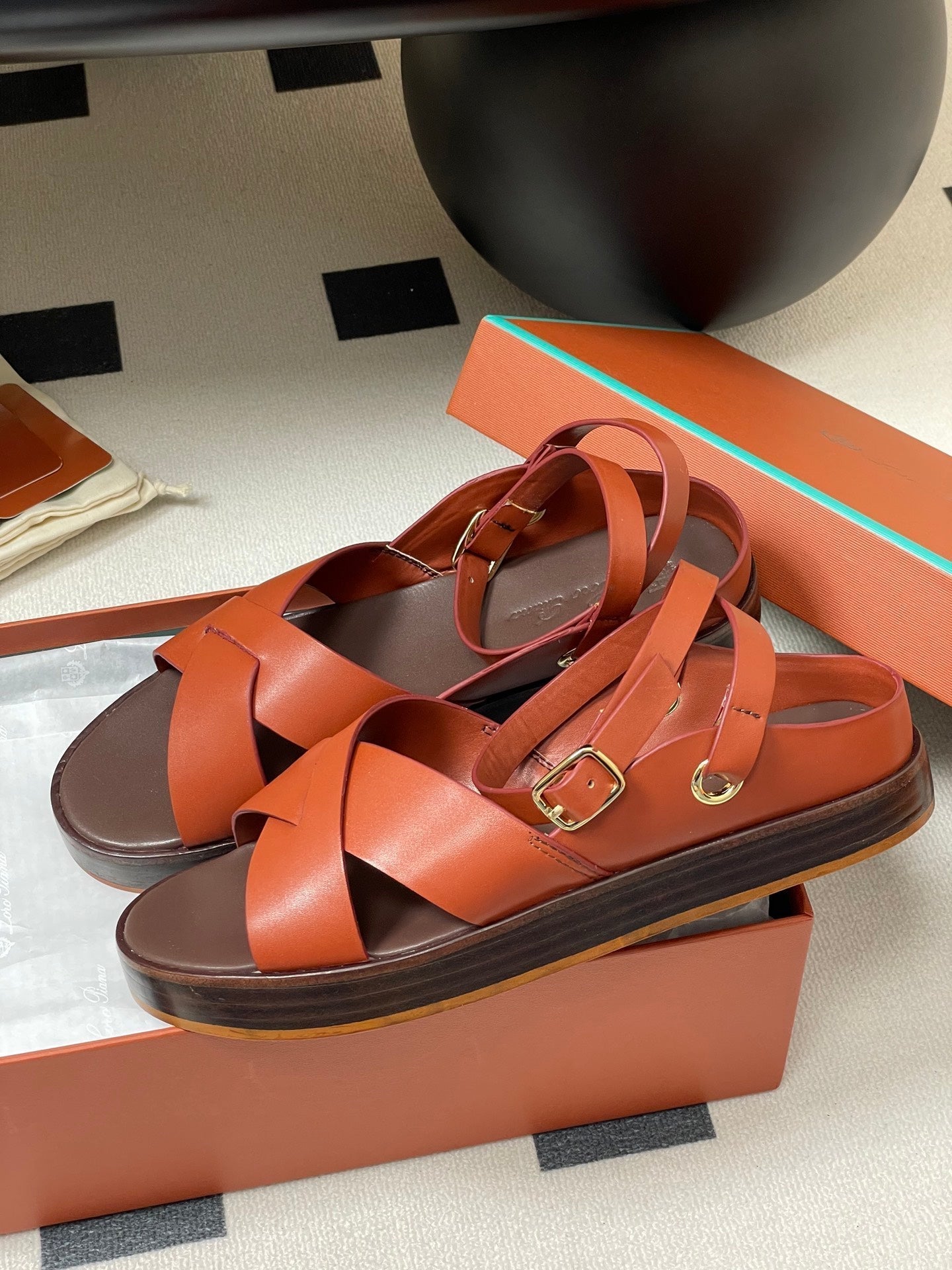 LP  Sandal Orange Brown Cowhide 312169