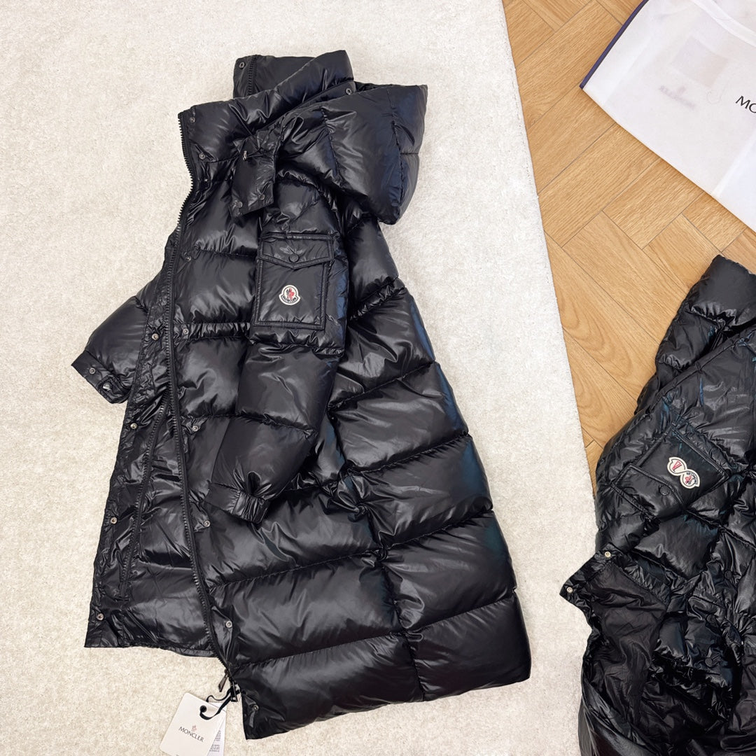 Moncler 2025 Cavettaz Long Coat Black Nylon Down