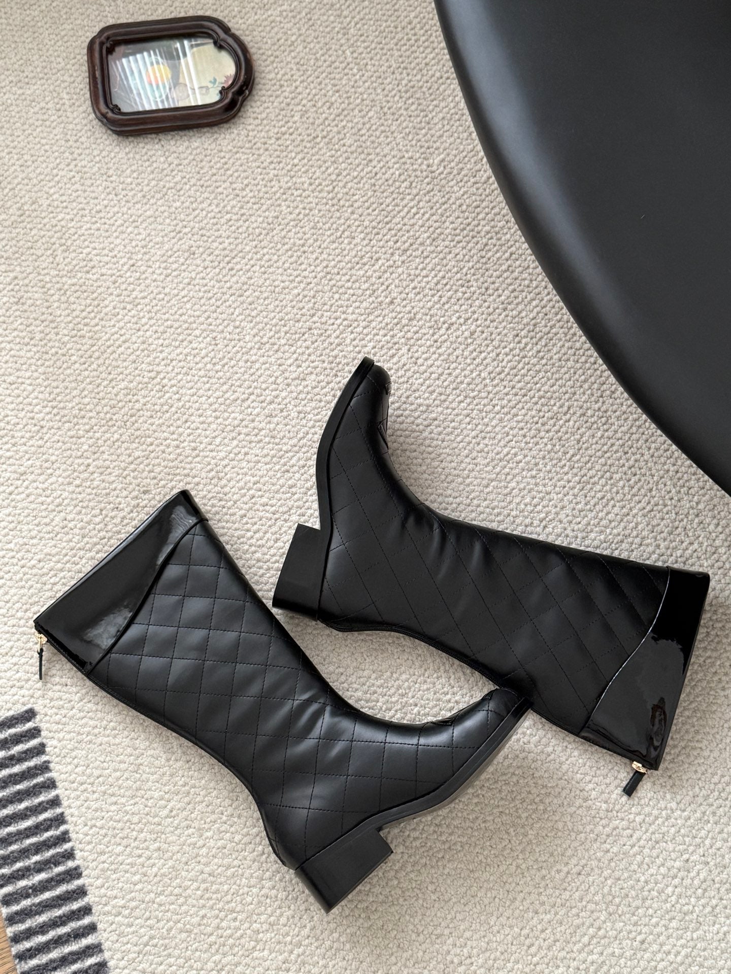 CC 2025 Vintage Cambon Mid-Calf Boots Black Cowhide 550636