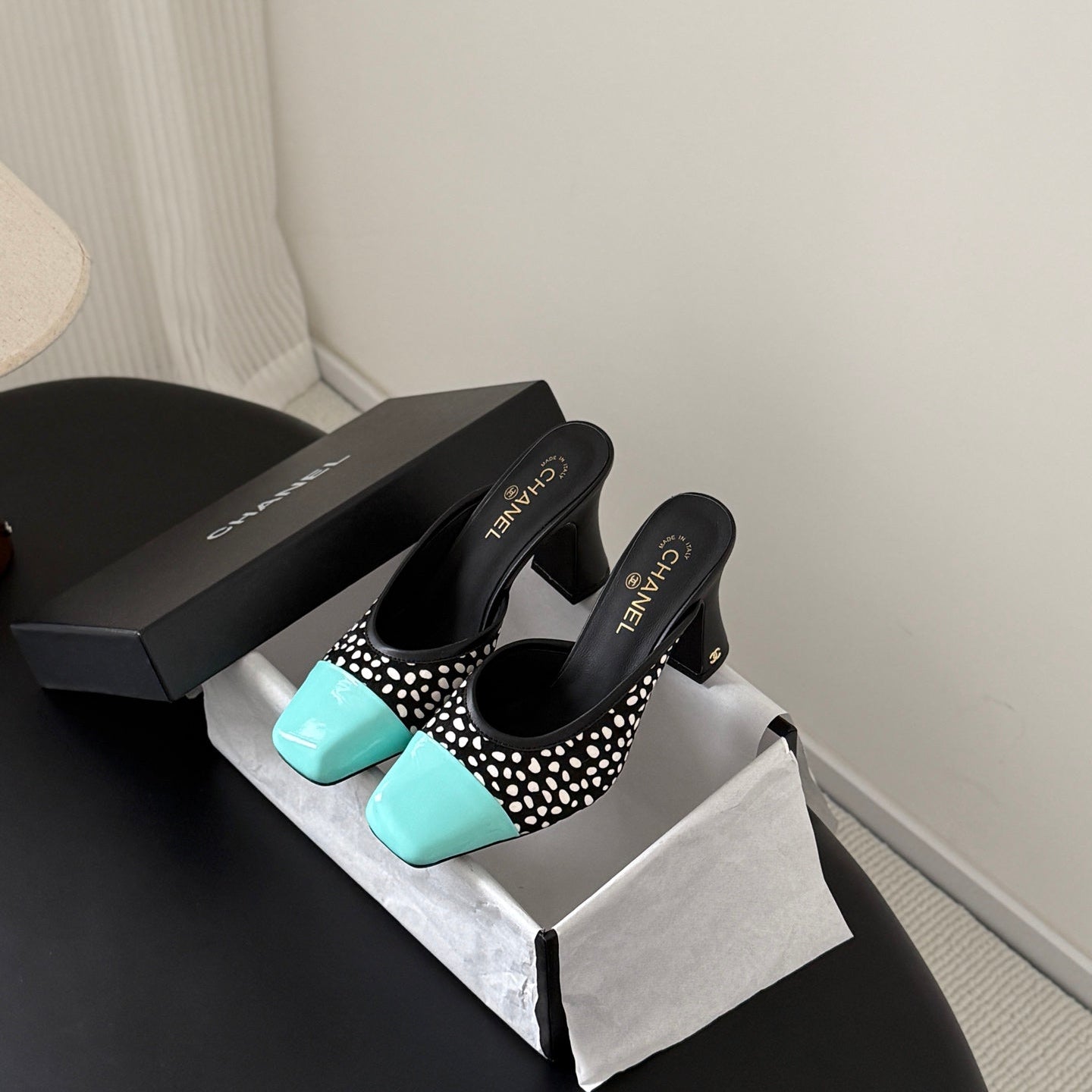 CC 2026 Mary Jane Mule 70 Black Blue Patent Leather 700433