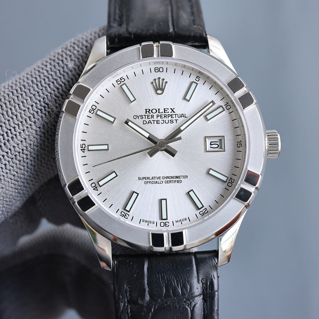 Rolex 25 Datejust 40mm Black White Calfskin Belt