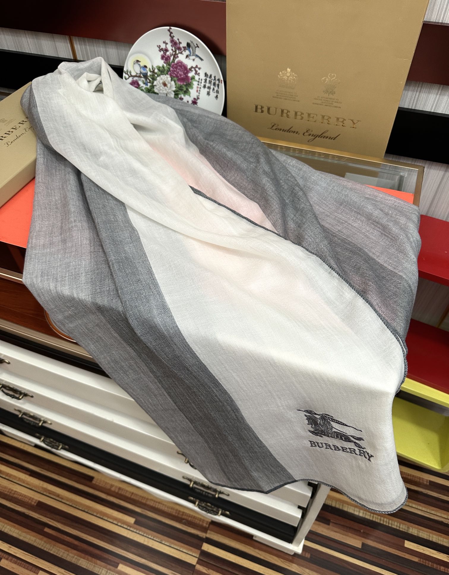 BBR Double-Sided Scarf 200CM Gray White Cashmere 292975