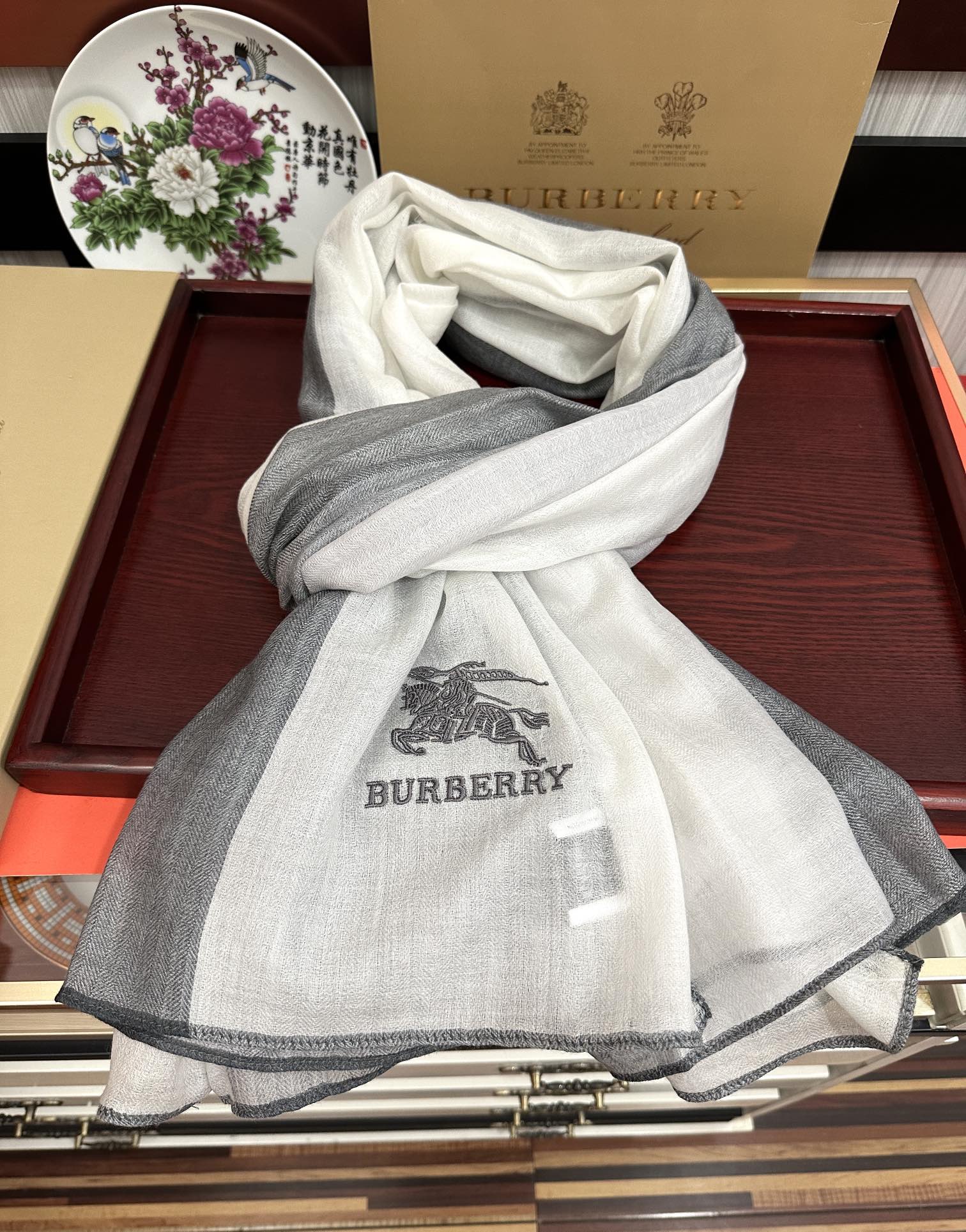 BBR Double-Sided Scarf 200CM Gray White Cashmere 292975