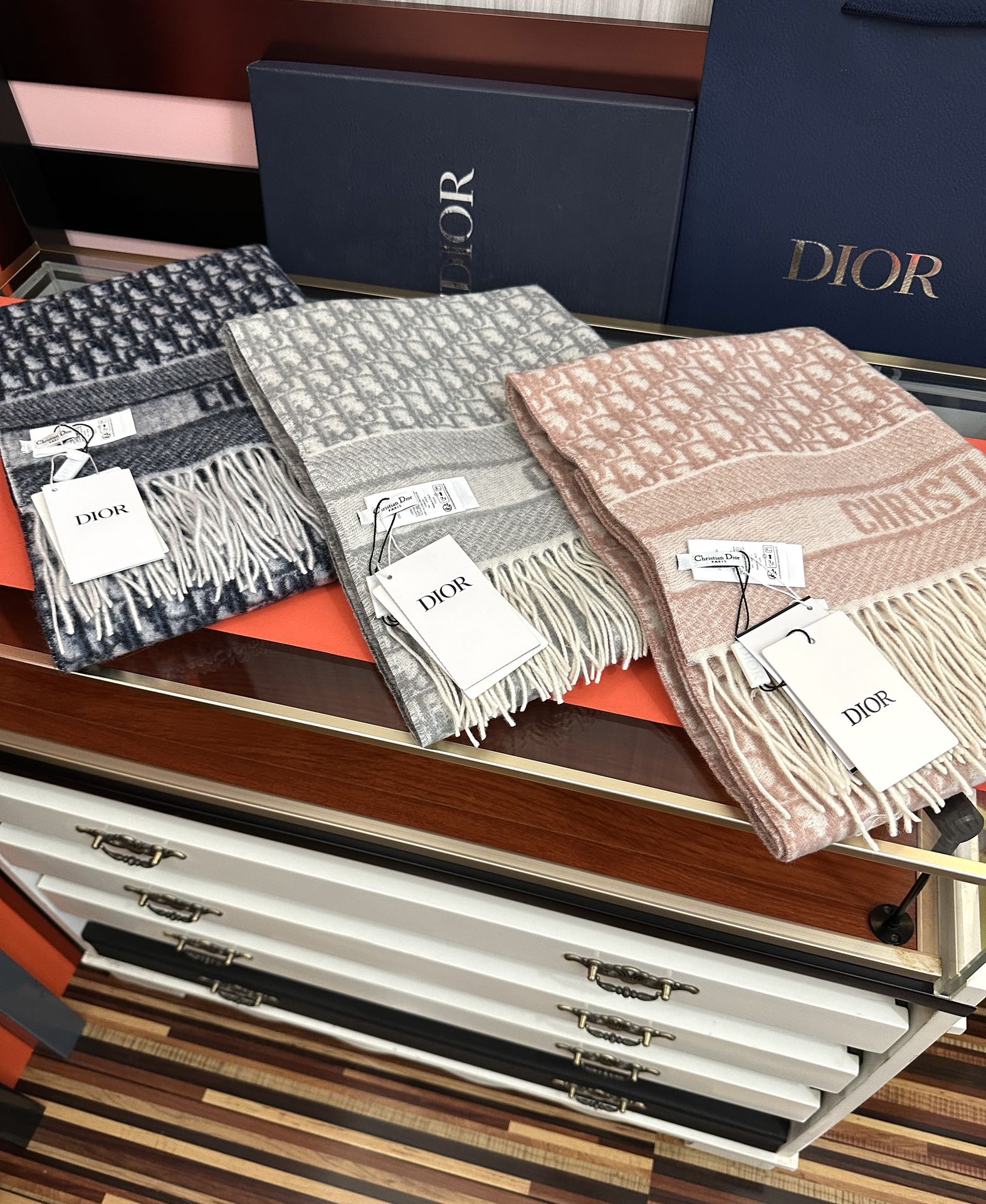 CD Oblique Print Scarf 200CM Light Pink Wool 292982