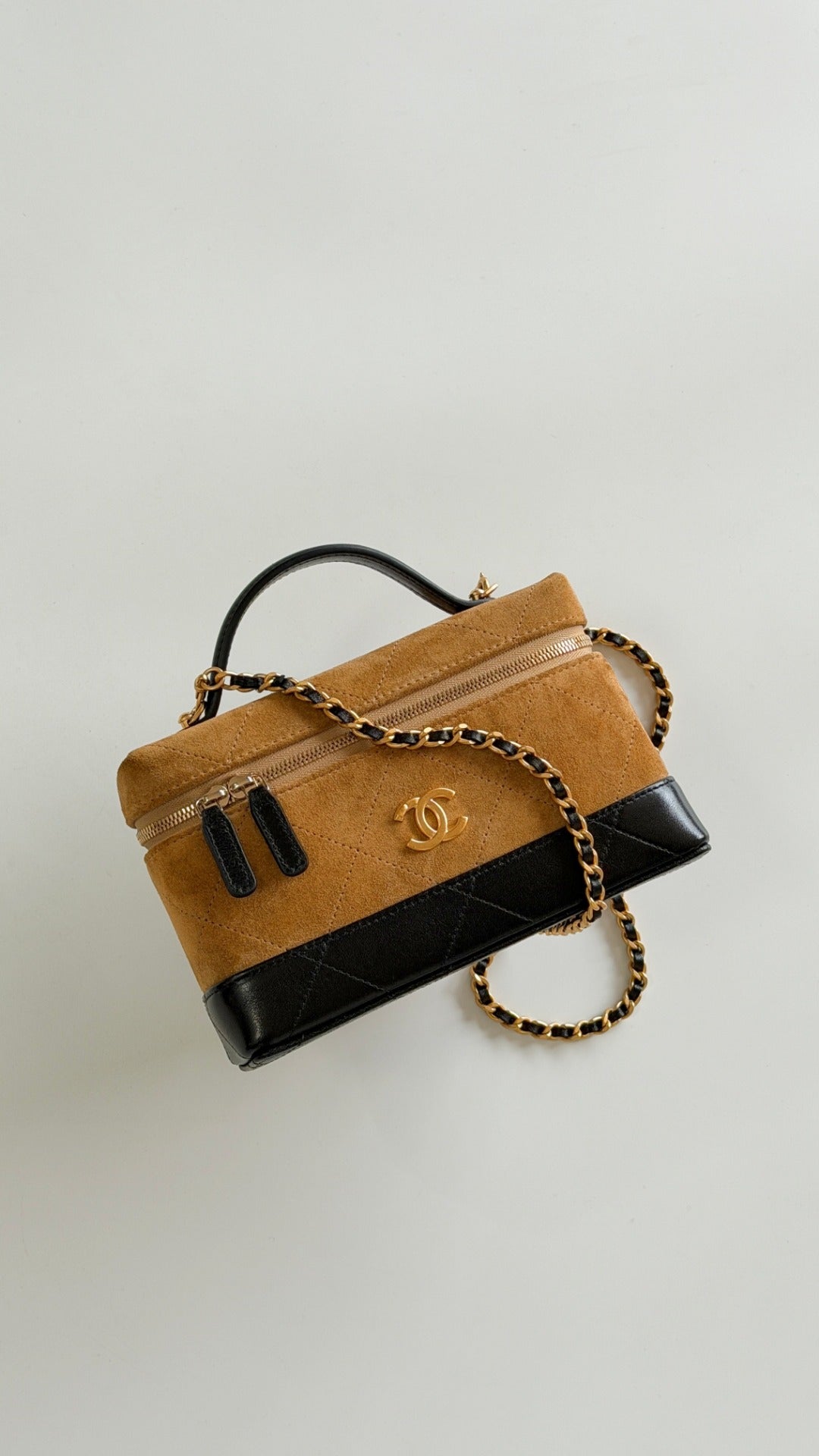 Chanel 2026 Vanity Bag 19.5cm Beige mix Black Suede Leather
