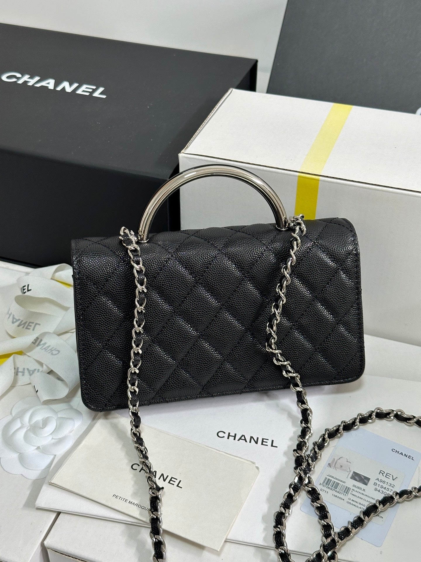 CC 25P Wallet Woc Handle 17cm Black Leather Silver Hardware 243445