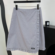 Miumiu 2026 Plaid Ruffled Hem Skirt Grey Cotton 434133