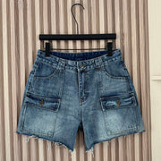 Miumiu 2026 Retro Cargo Denim Shorts Blue Cotton 443831