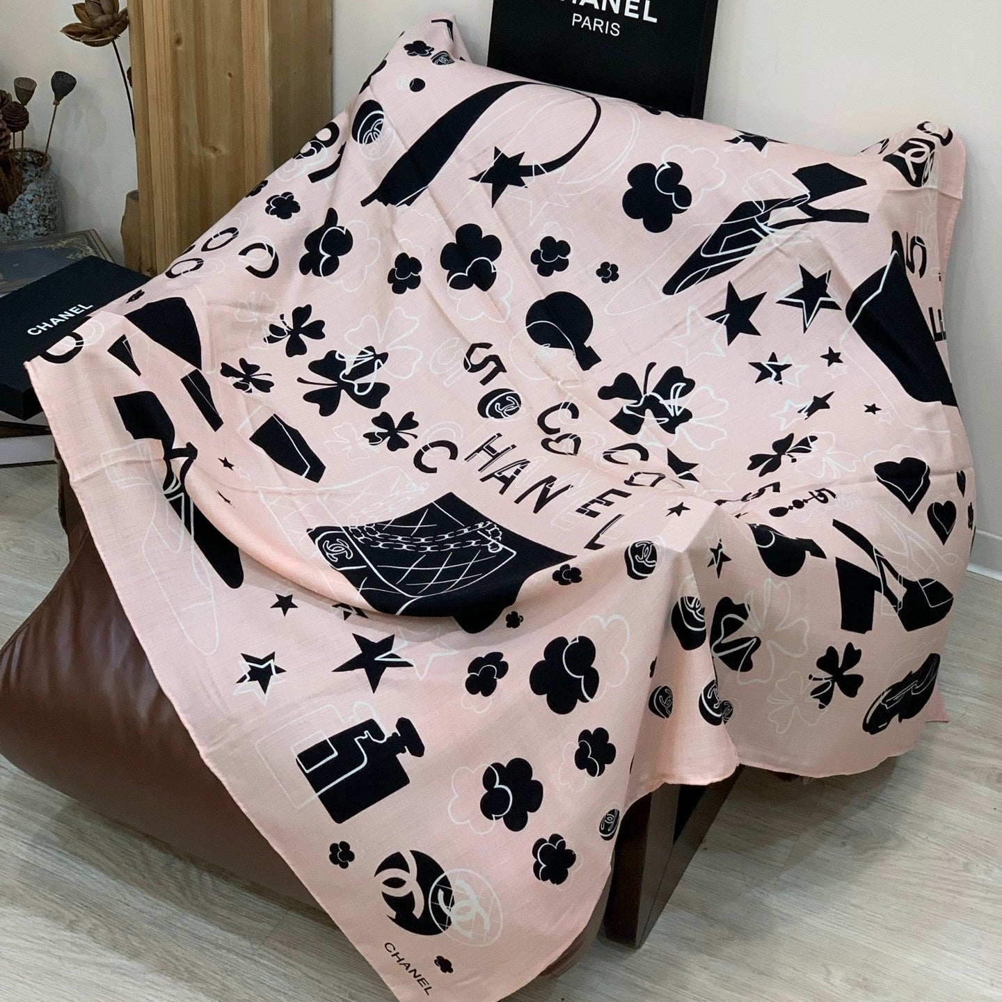 CC 25 Scarf 140cm Light Pink Black Cashmere 293180