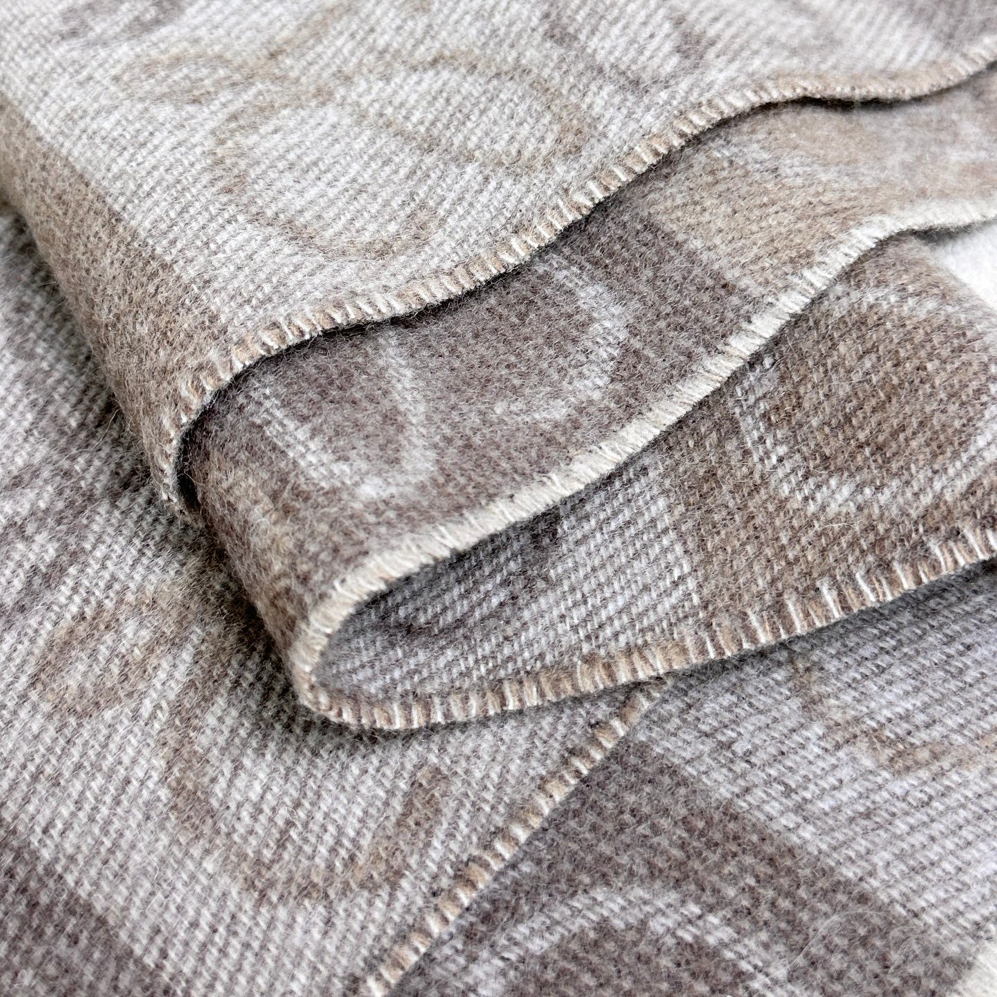 Loewe Scarf 180CM  Light Brown Gray Wool Cashmere 968611