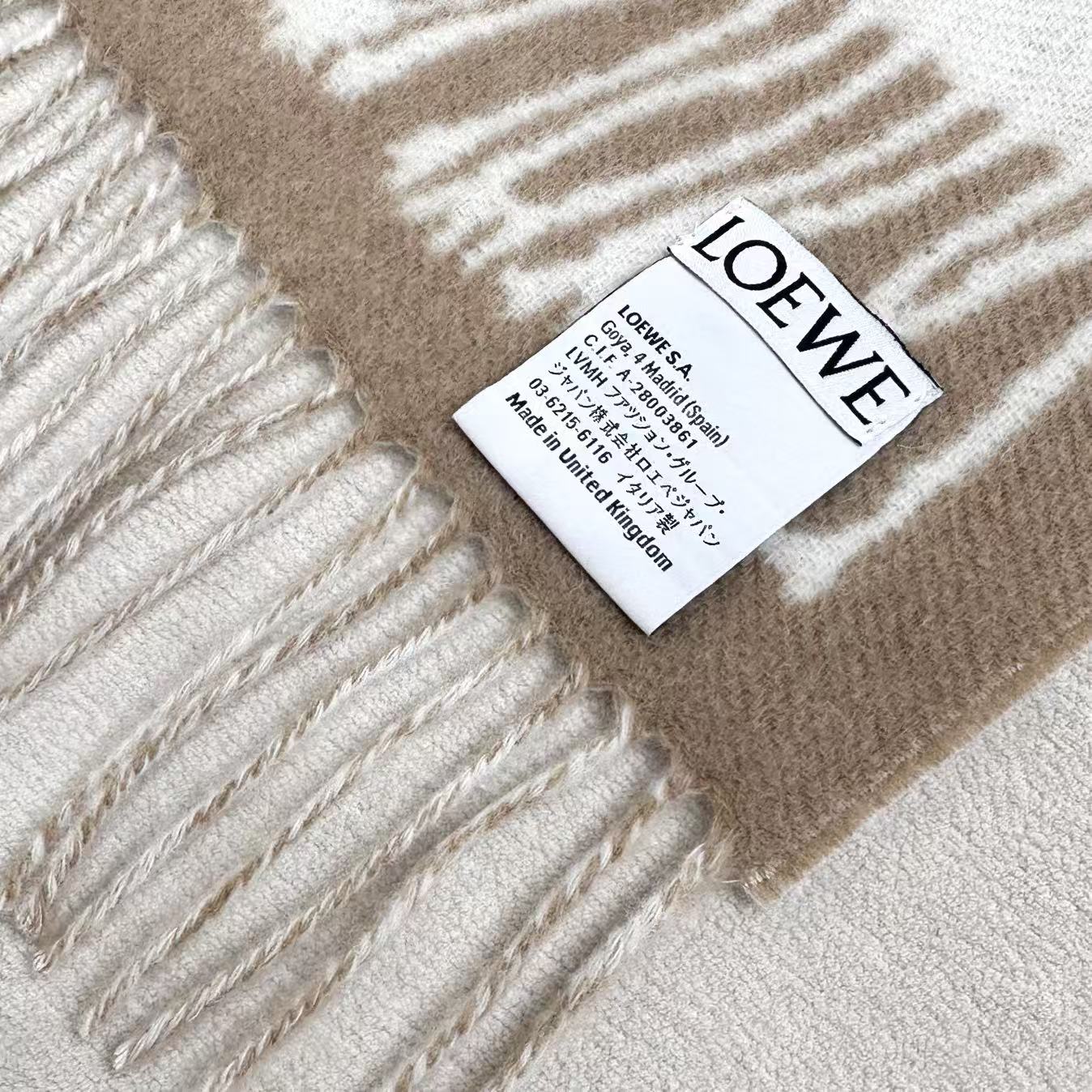 Loewe Scarf 180CM Beige White Cashmere 962789