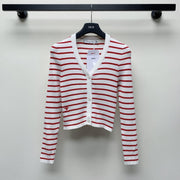 CD 25 Striped Cardigan Red White Wool 246753