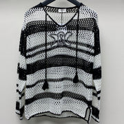 Celine 25  Hollow Crochet Cardigan Black White Wool Polyester 277568