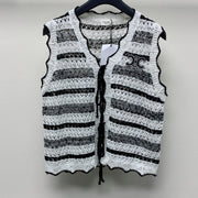 Celine 25 Striped Sleeveless Vest Black White Wool Polyester 277571