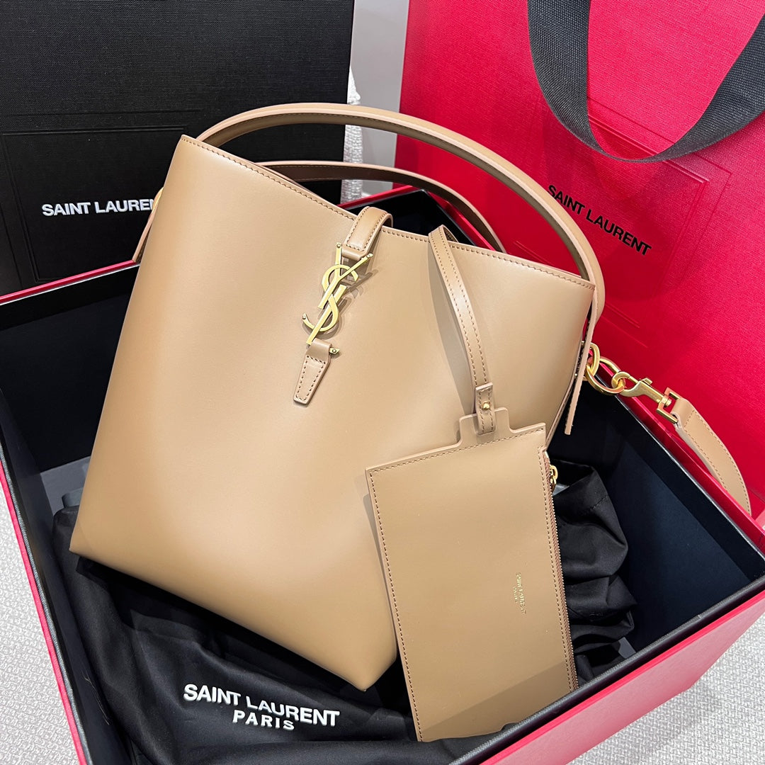 YSL Bucket Bag 20 Taupe Calfskin Leather