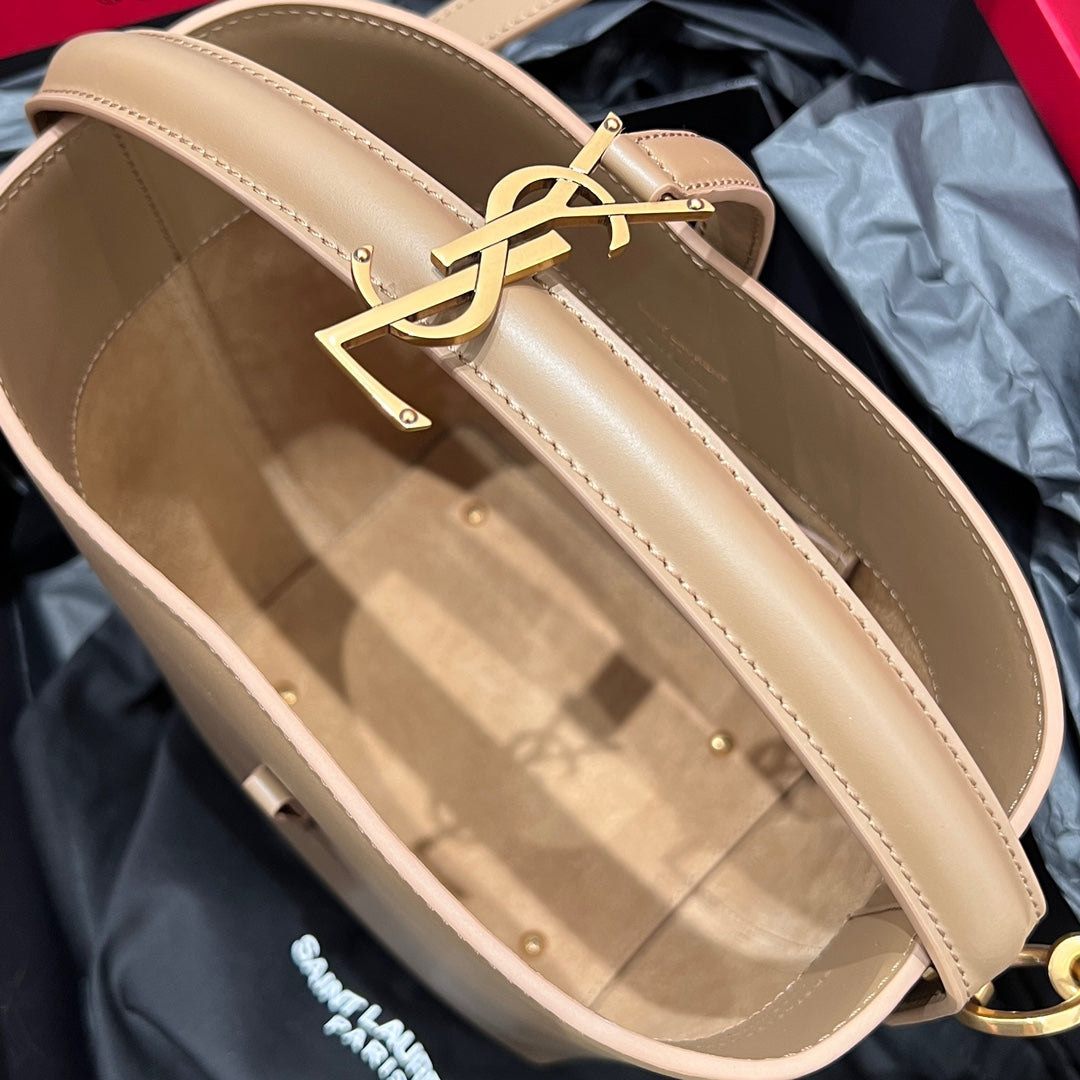 YSL Bucket Bag 17 Taupe Calfskin Leather
