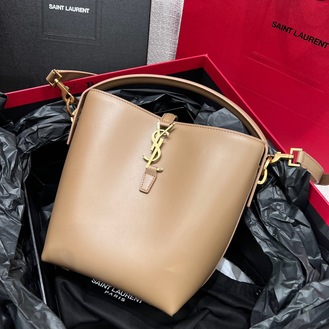 YSL Bucket Bag 17 Taupe Calfskin Leather