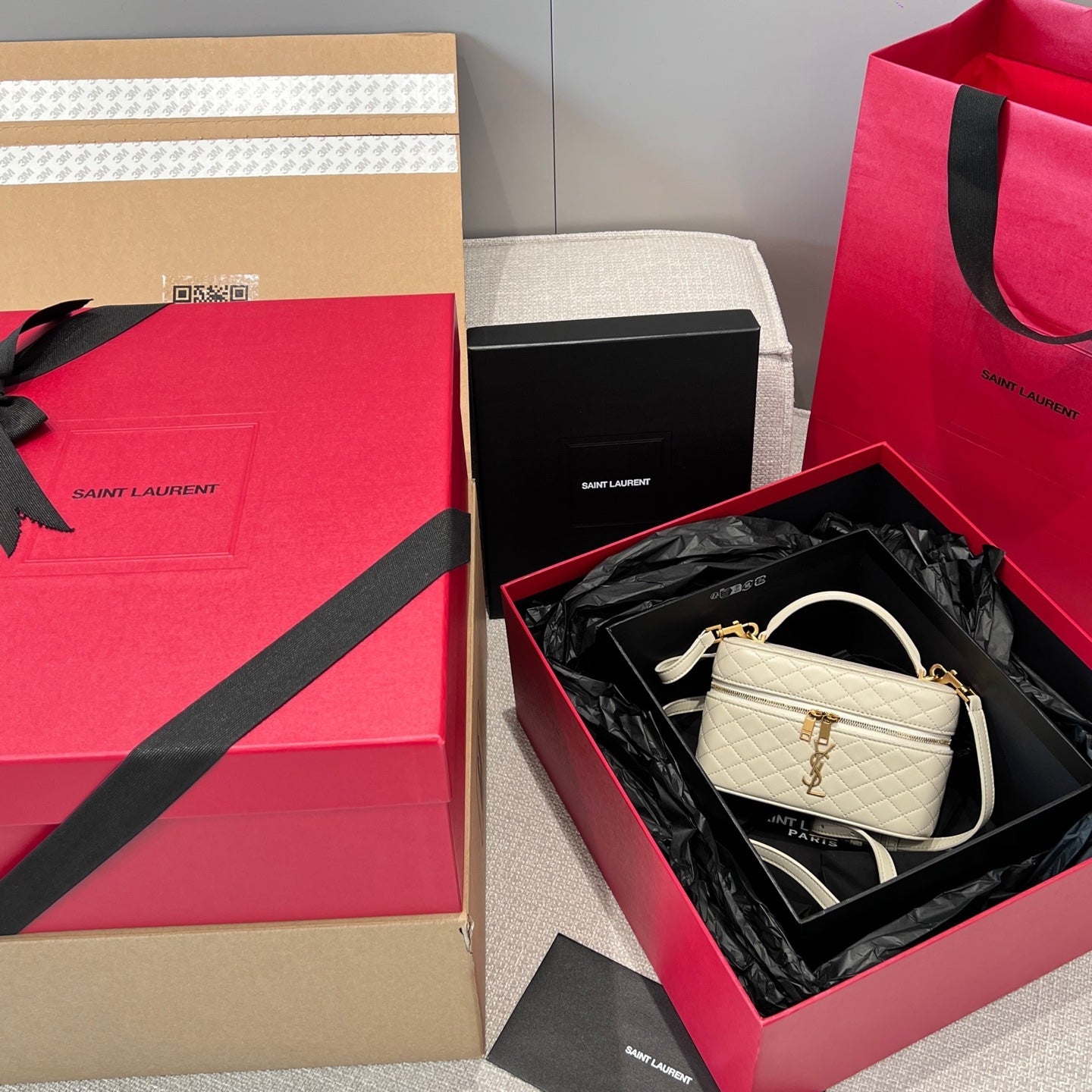 YSL Gaby Vanity Bag 18 Light Beige Quilted Calfskin