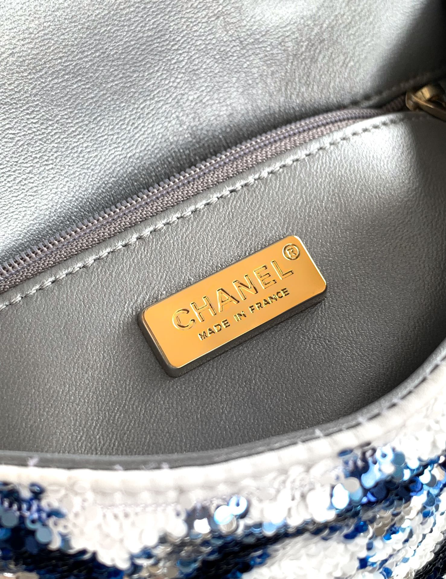 Chanel 2026 Flap Bag 20cm Blue mix Colors Sequin Leather
