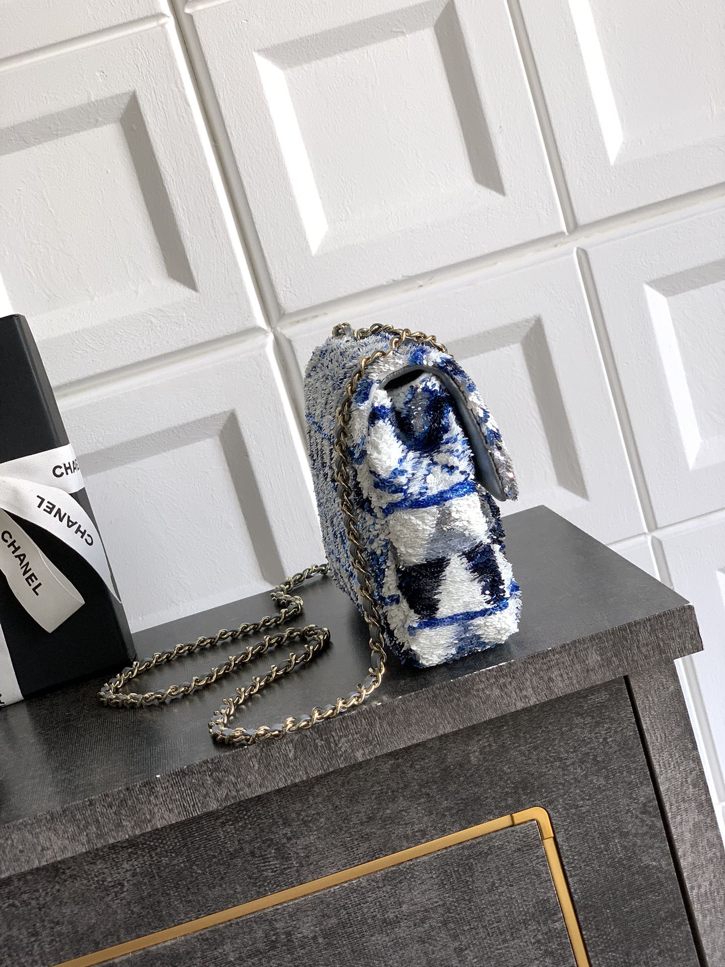 Chanel 2026 Flap Bag 20cm Blue mix Colors Sequin Leather