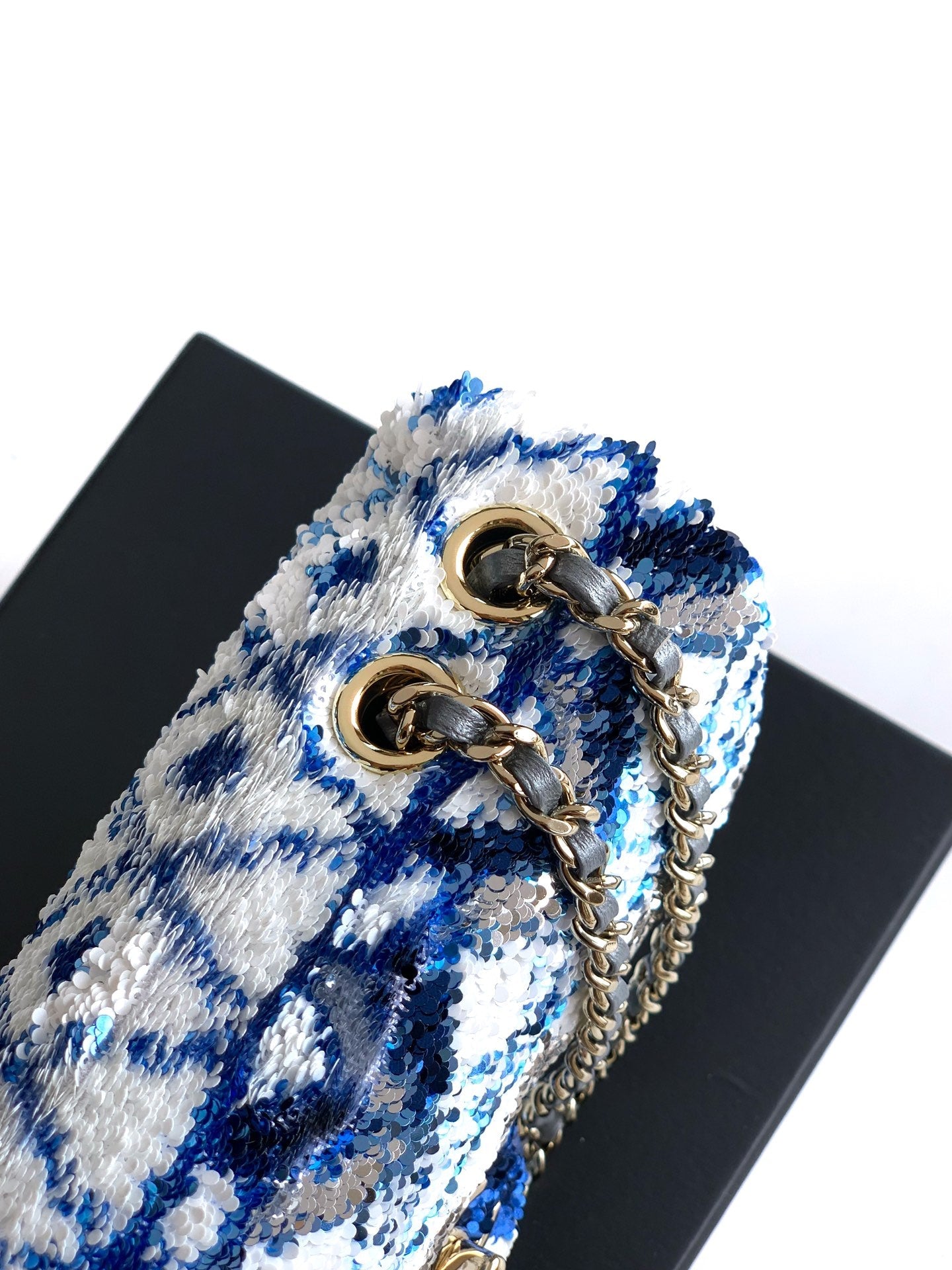 Chanel 2026 Flap Bag 20cm Blue mix Colors Sequin Leather