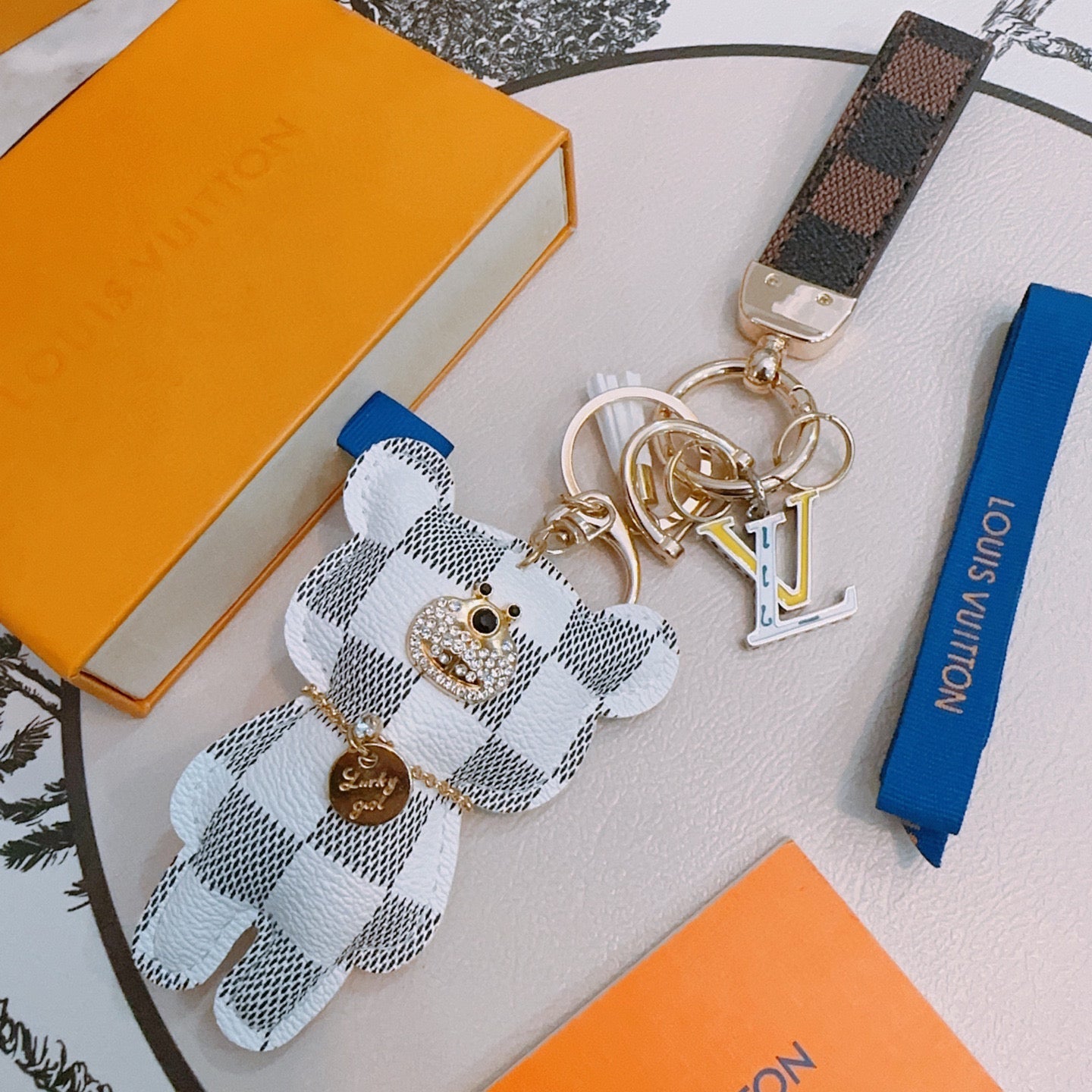 LV White Gray Bear Charm