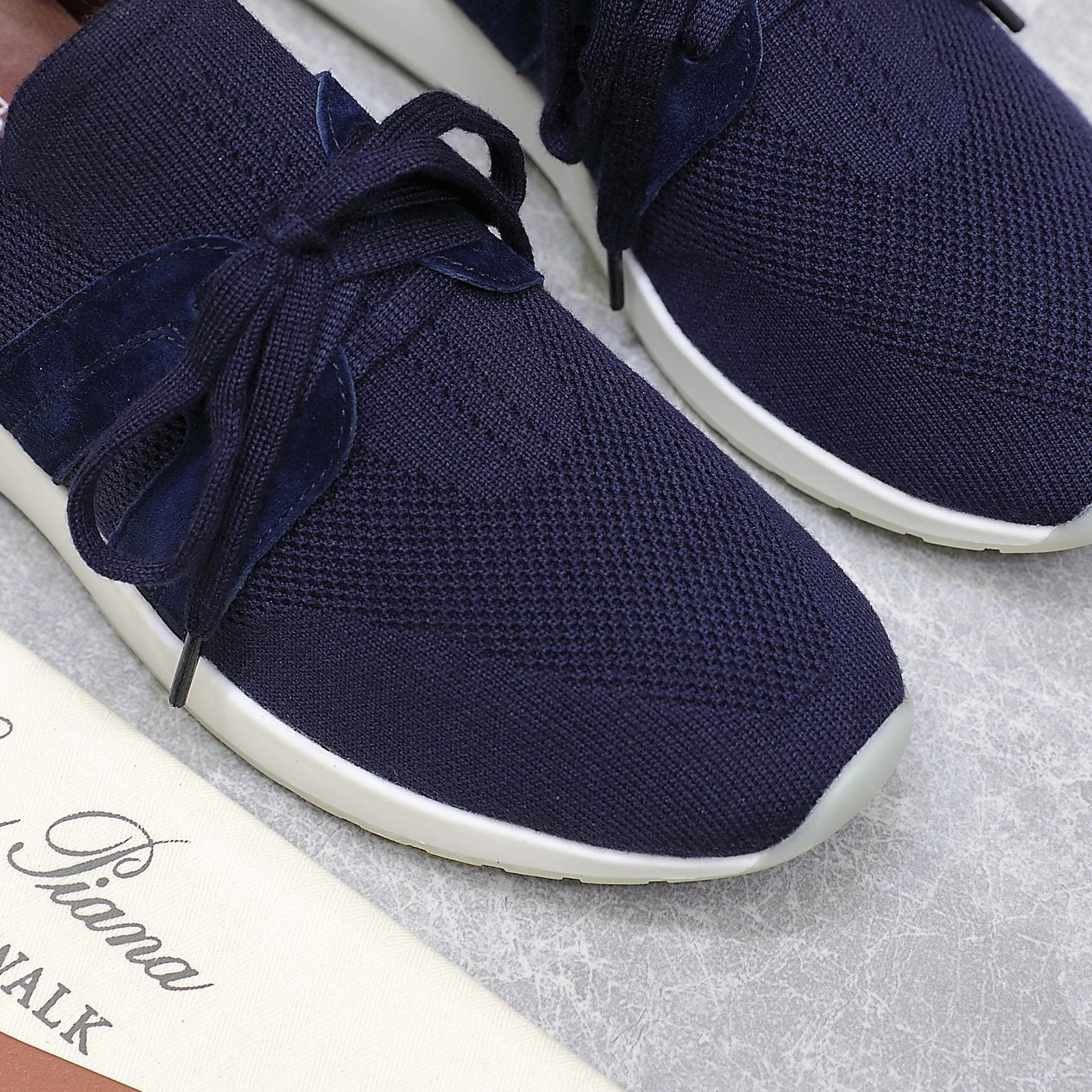 LP lady Flexy Walk Sneaker Navy Blue Wool and  Calfskin 310455