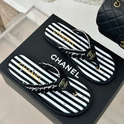 CC 25 Thong Sandal Braided Striped Black White