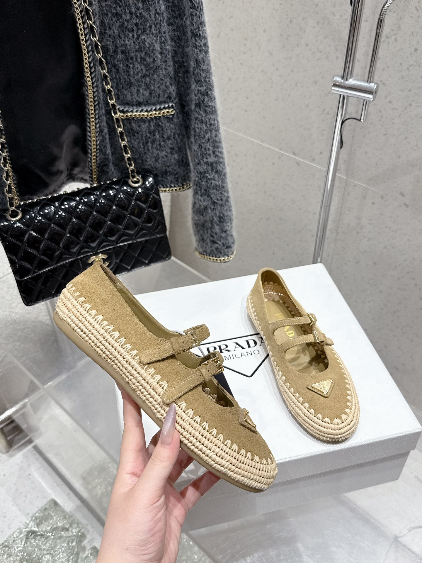 Pra 2025 Ballet Flat Beige Suede Woven 554291