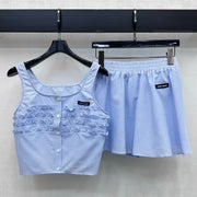 Miumiu 2026 Checkered Vest and Skirt Set Blue Polyester Cotton 431848