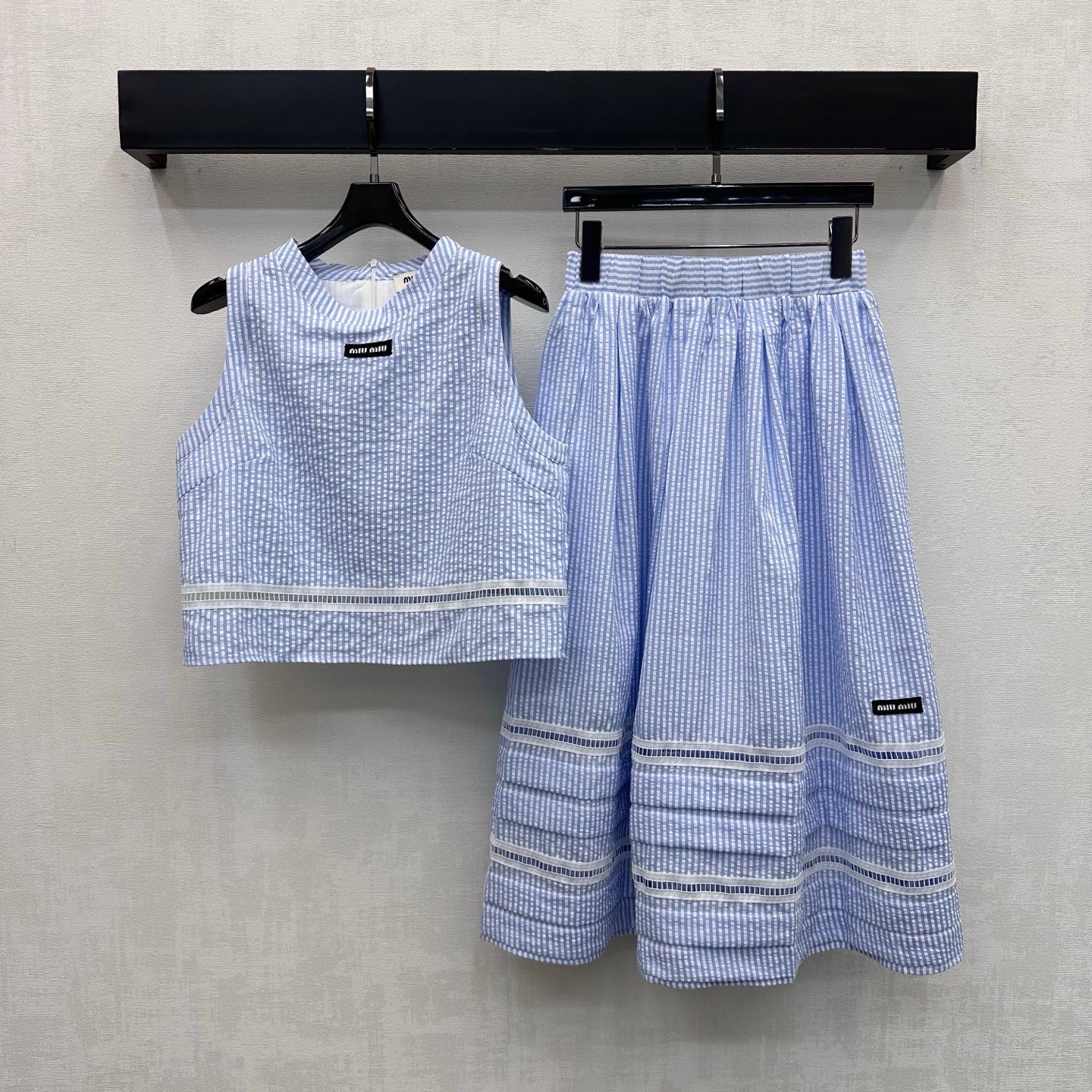 Miumiu 2026 Striped Vest And Skirt Set Blue Cotton 558600