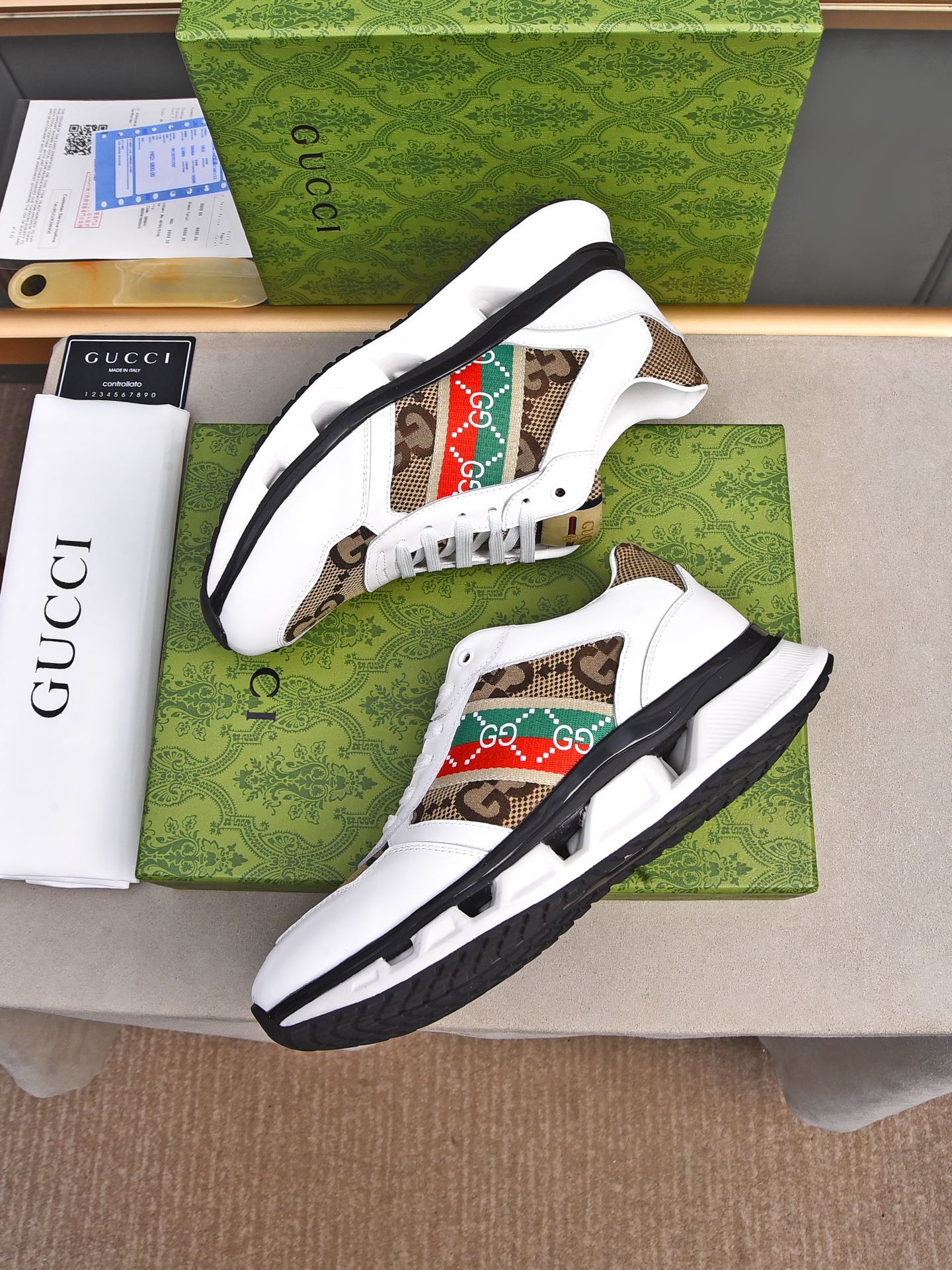 GG Men's Sneaker White Brown Calfskin 522005