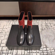 Chanel 25A Winter New Low Boots Black Red Cowhide 393514