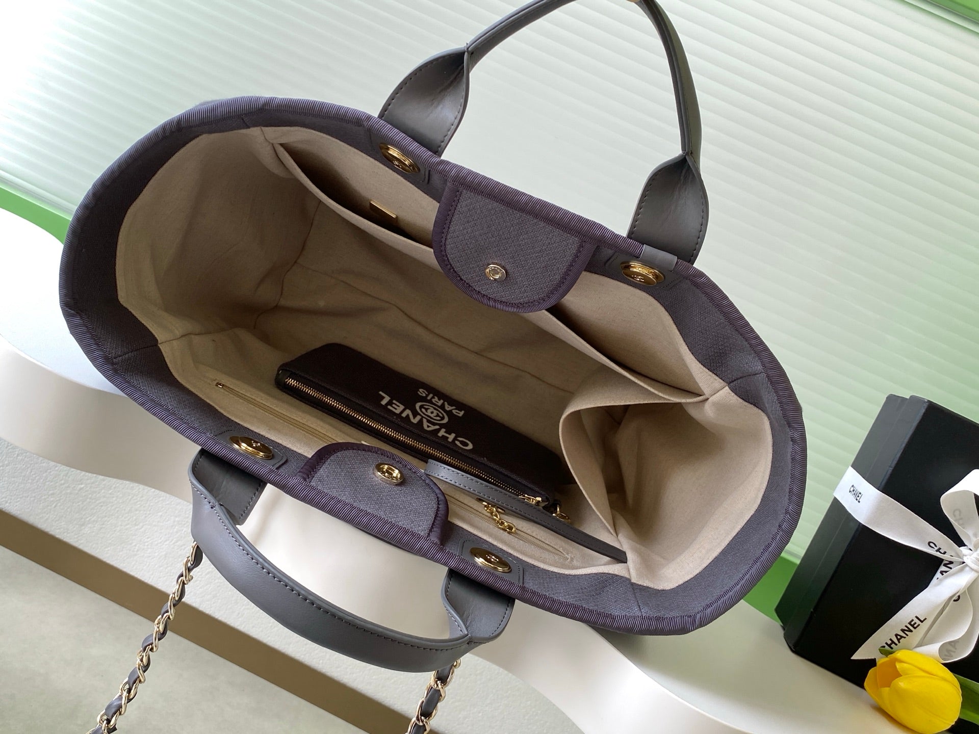 CC 2025 Deauville Tote Bag Gray Canvas