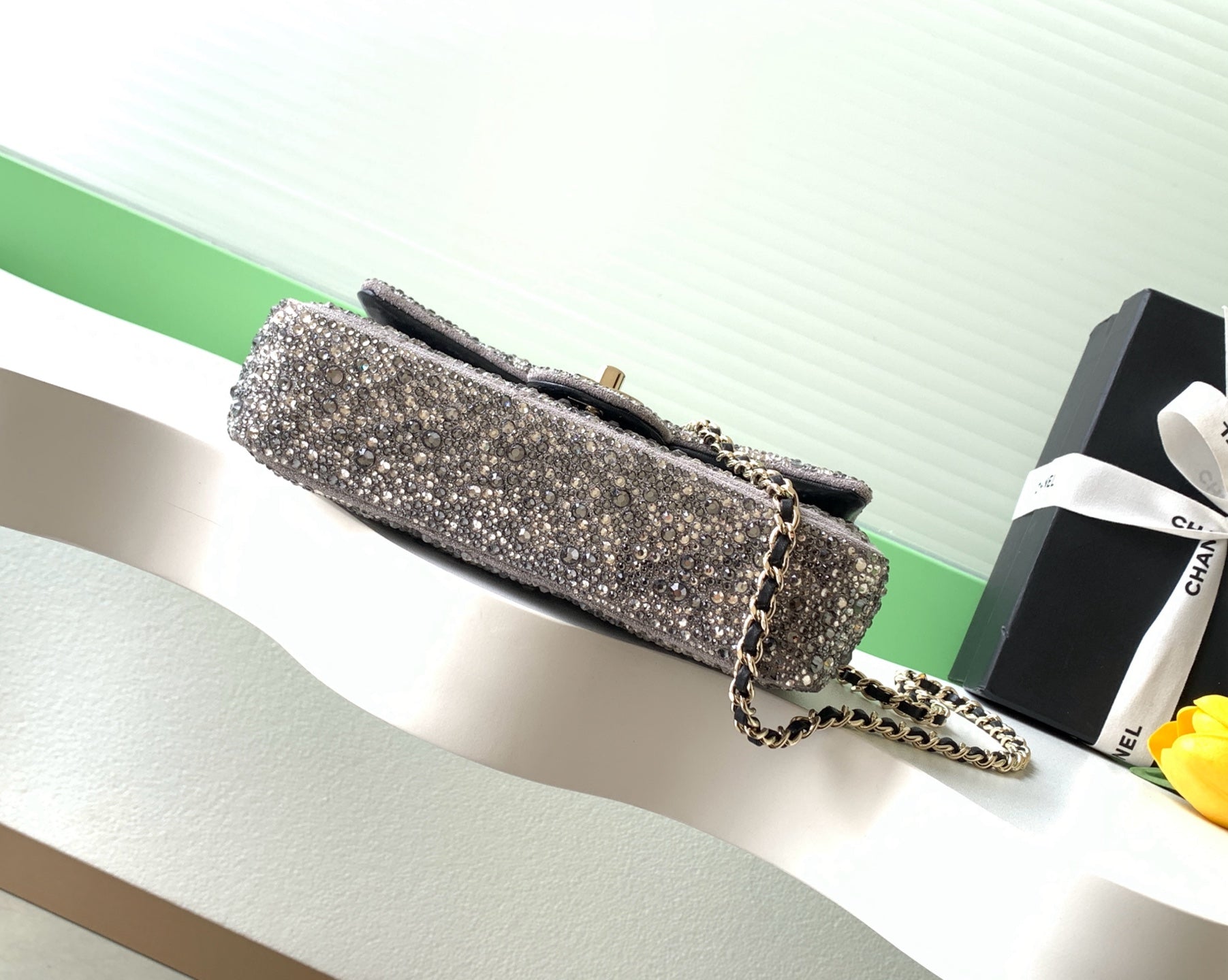 Chanel 2026 Flap Bag 21cm Silver mix Colors Sequin Leather 325282