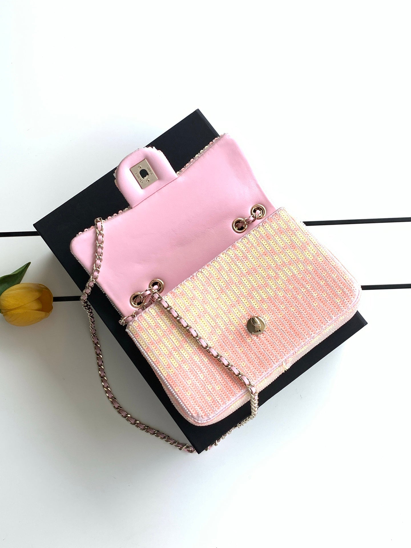Chanel 2026 Flap Bag 21cm Tweed Leather With Tubular Beads