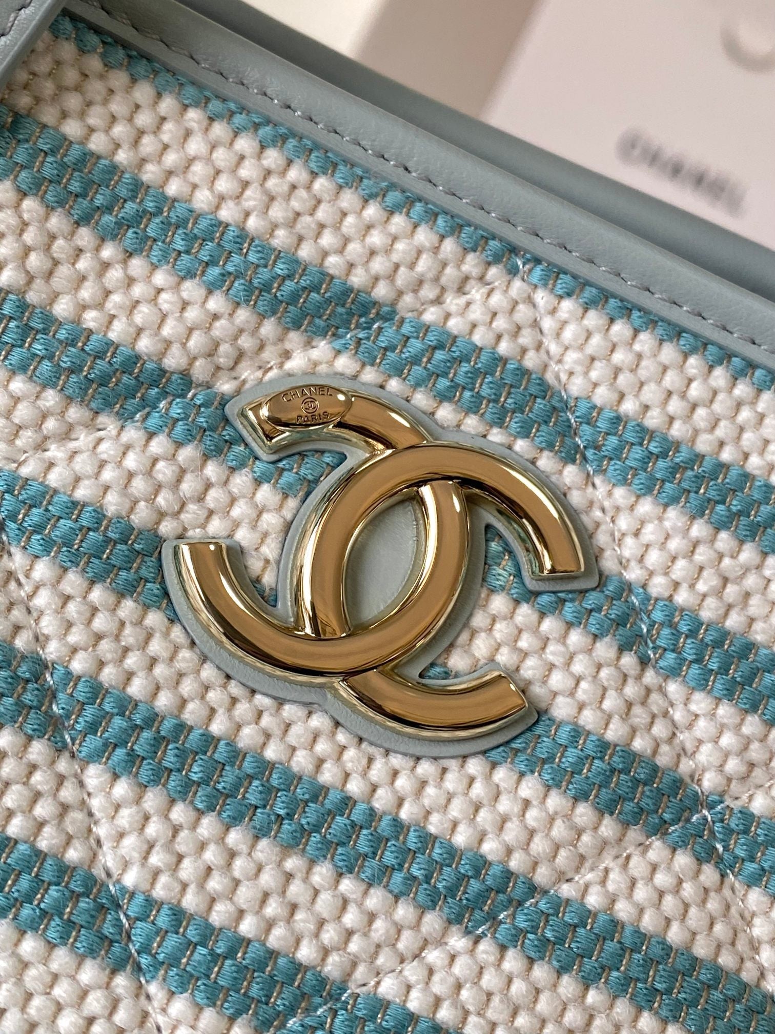 Chanel 2026 Deauville Tote Bag 46cm Light Blue mix White Canvas Leather 331129