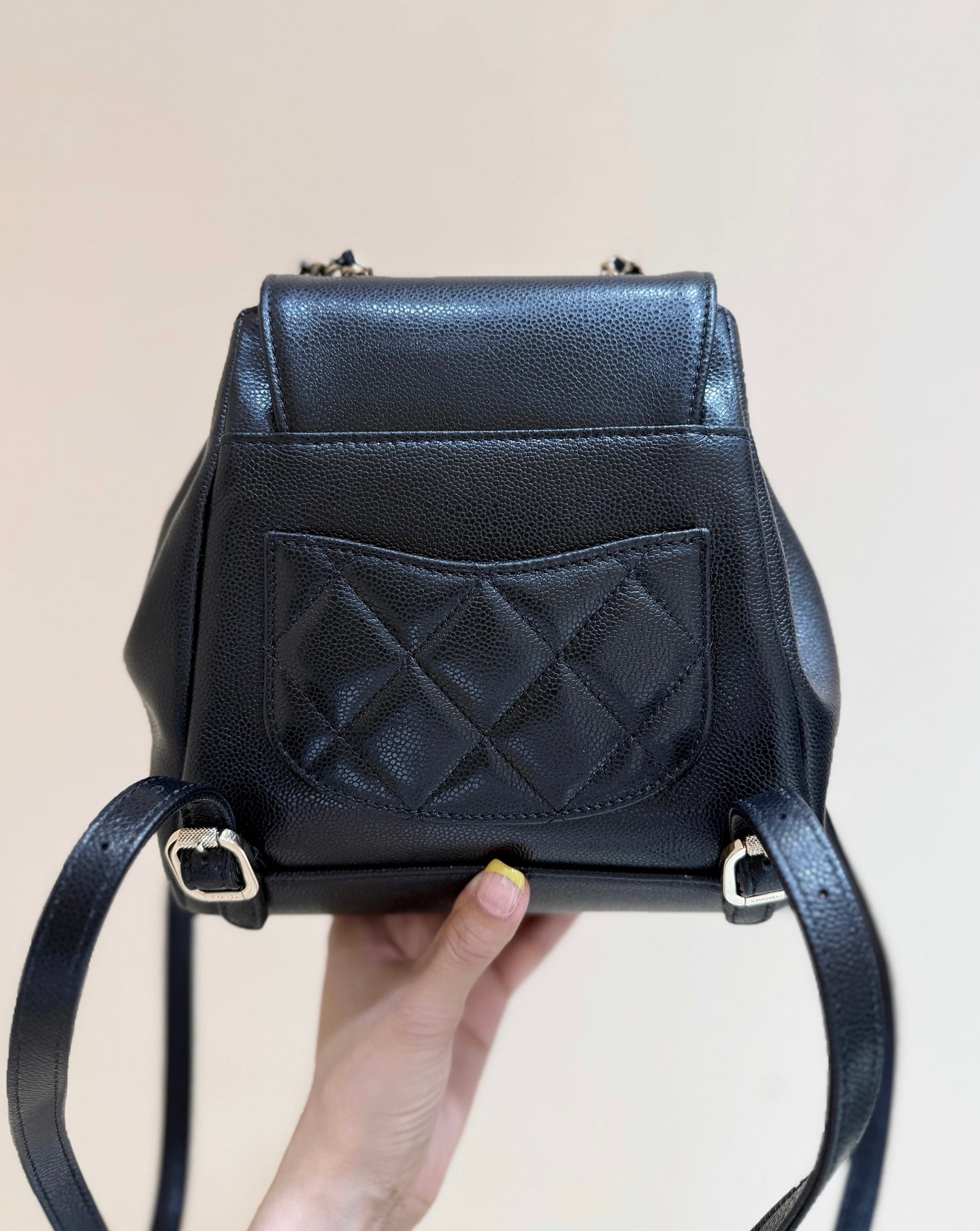 Chanel 2025 Affinity Backpack Black Gold Caviar Leather 343094