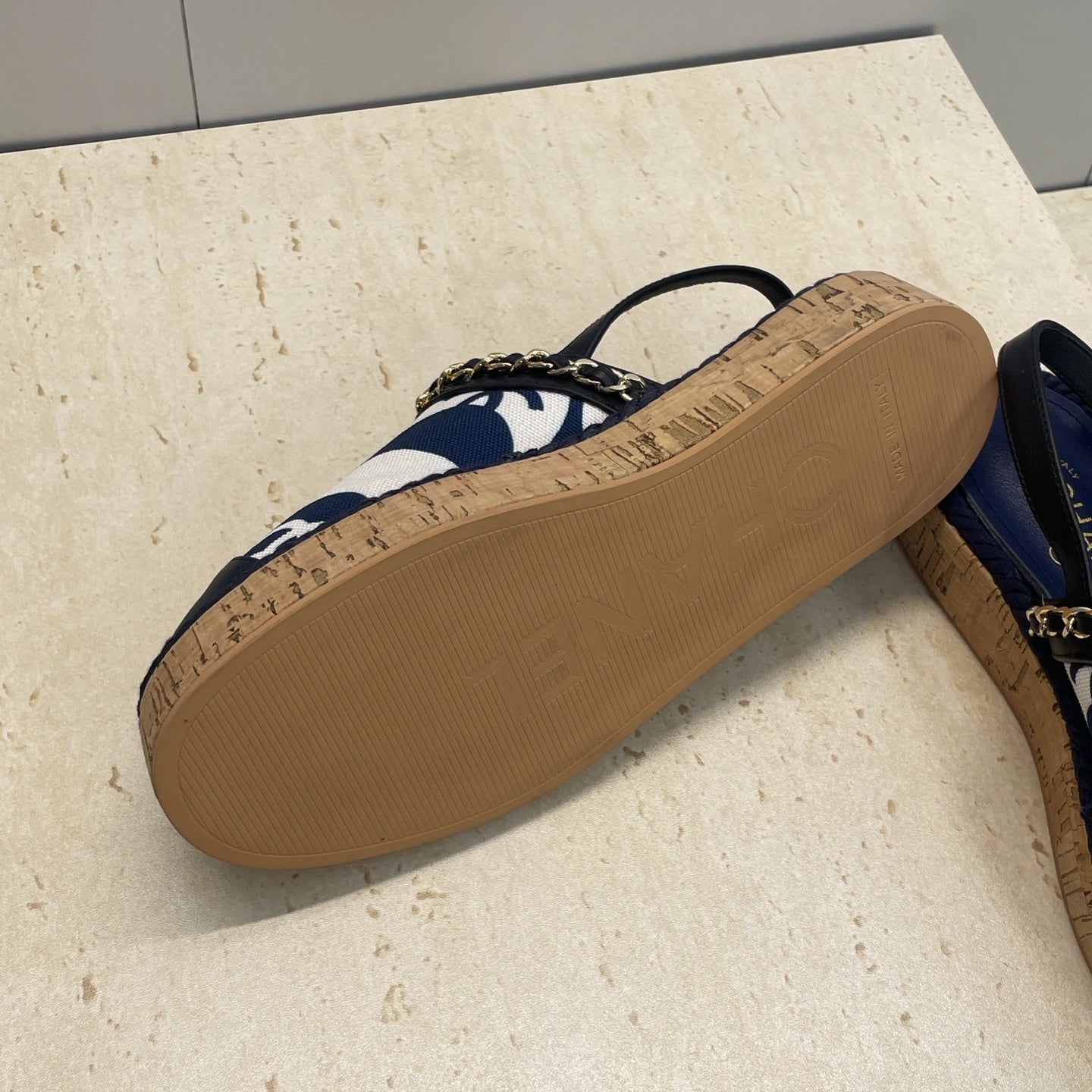 CC 26 Slingback Espadrilles Navy Blue Sheepskin Canvas 607463