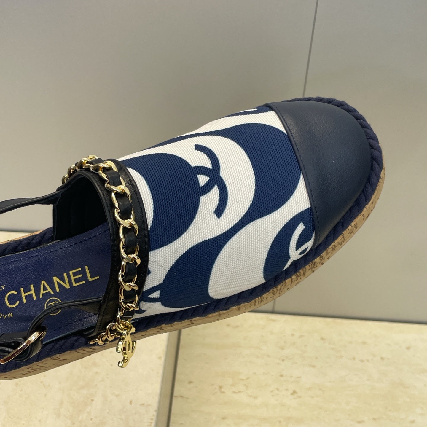 CC 26 Slingback Espadrilles Navy Blue Sheepskin Canvas 607463