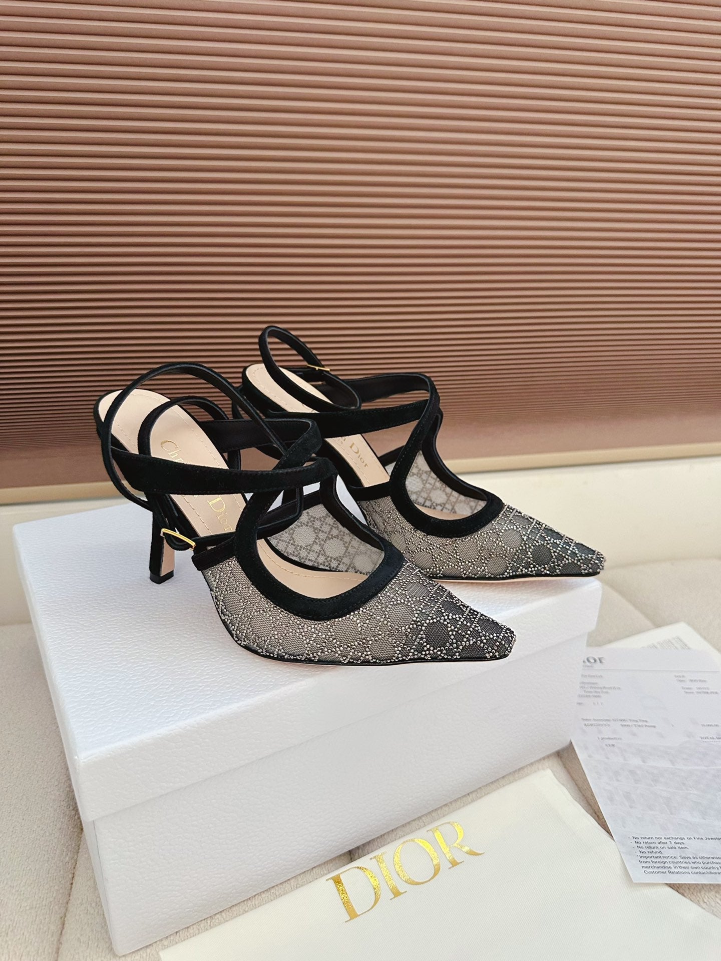 CD 26 High Heel 95 Black Beige Mesh Fabric Sheepskin 614894