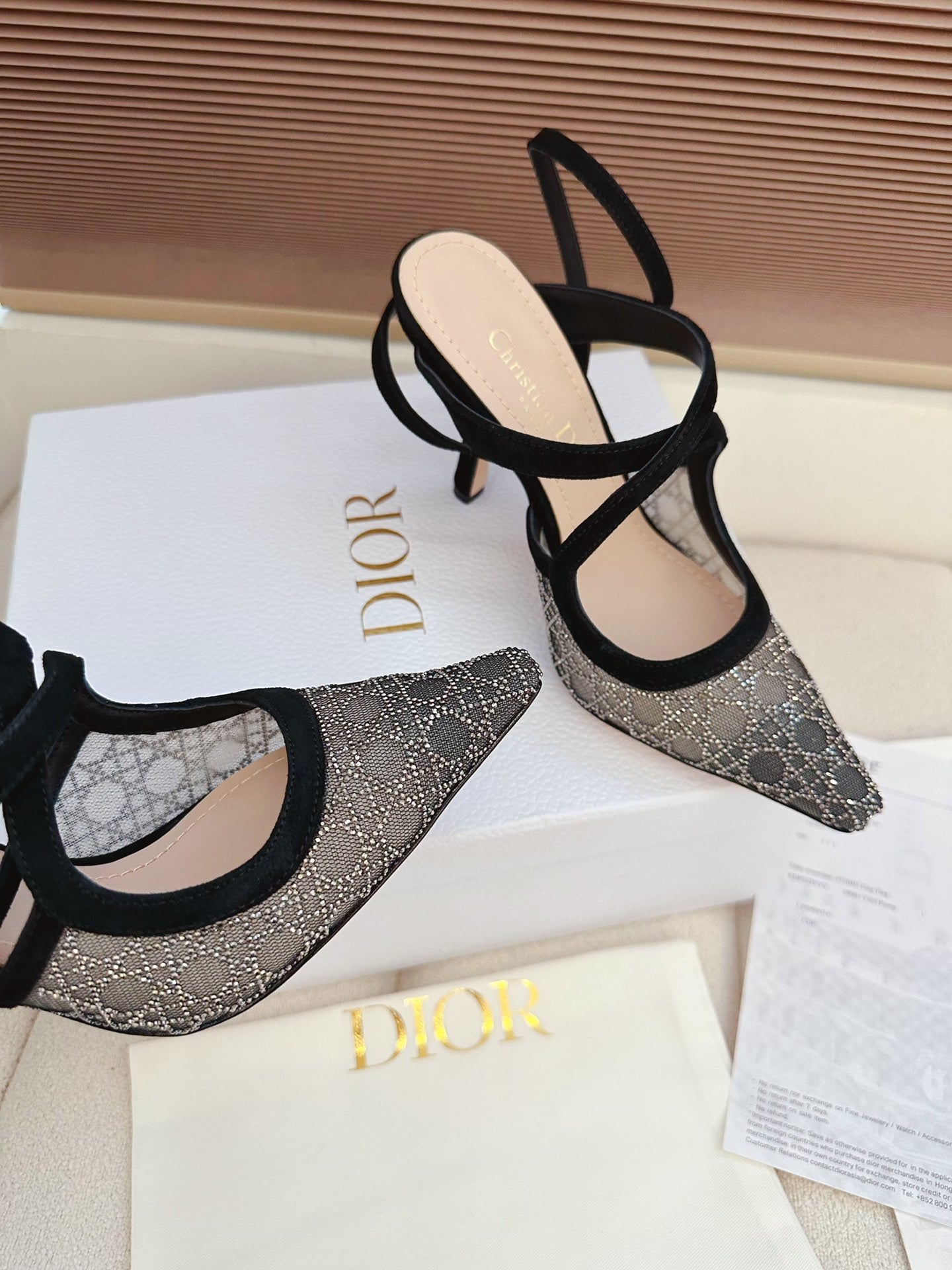 CD 26 High Heel 95 Black Beige Mesh Fabric Sheepskin 614894