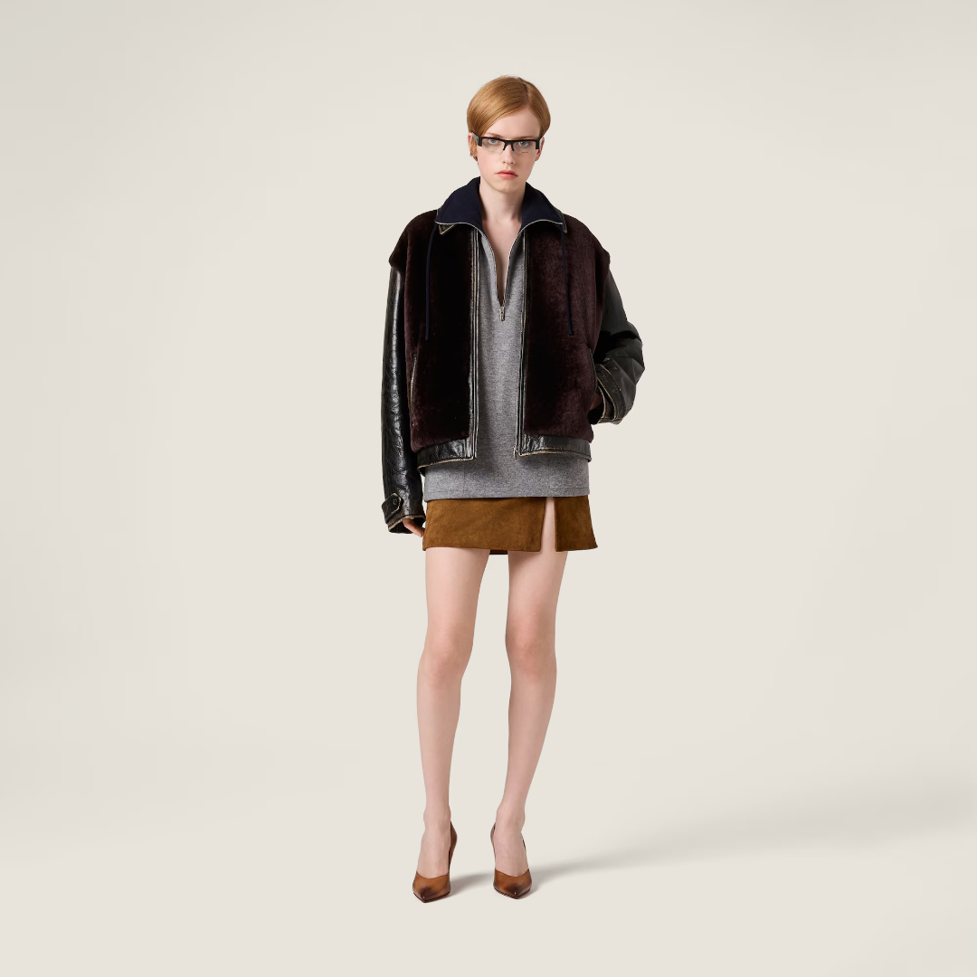 Miumiu 2026 Half-zipper Sweater Grey Mix Blue Cashmere